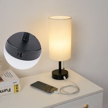 Brilagi - Namizna svetilka z USB-priključkom TABLON 1xE27/25W/230V črna/kremna