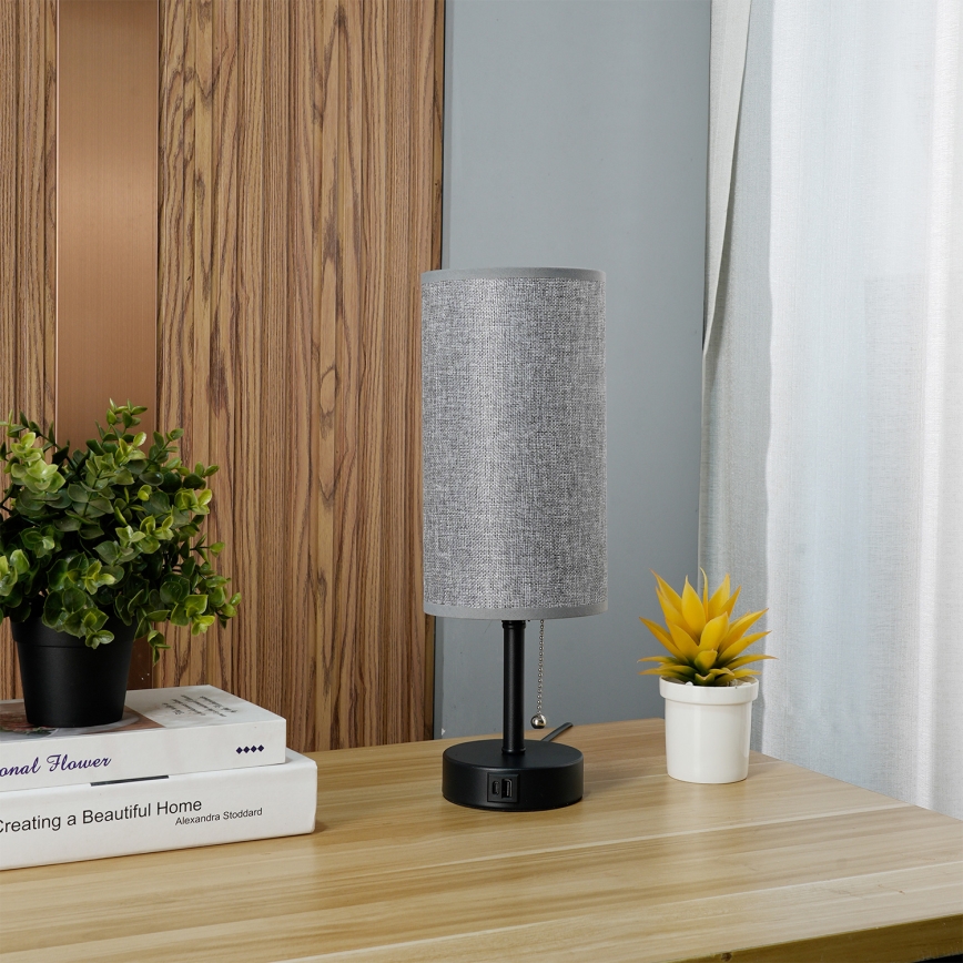 Brilagi - Namizna svetilka z USB priključkom TABLON 1xE27/25W/230V črna/siva