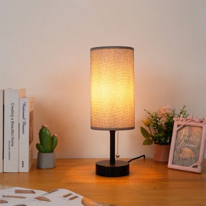 Brilagi - Namizna svetilka z USB priključkom TABLON 1xE27/25W/230V črna/siva