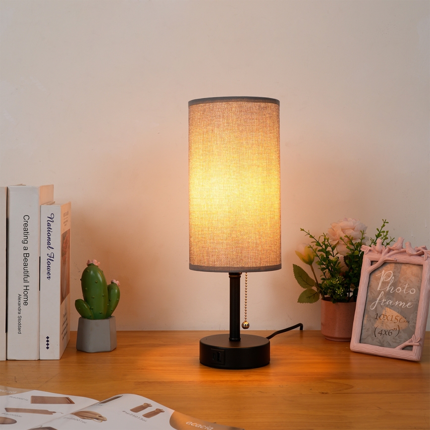 Brilagi - Namizna svetilka z USB priključkom TABLON 1xE27/25W/230V črna/siva