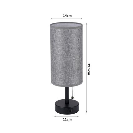 Brilagi - Namizna svetilka z USB priključkom TABLON 1xE27/25W/230V črna/siva