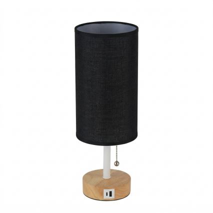 Brilagi - Namizna svetilka z USB-priključkom TABLON 1xE27/25W/230V hrast/bela/črna