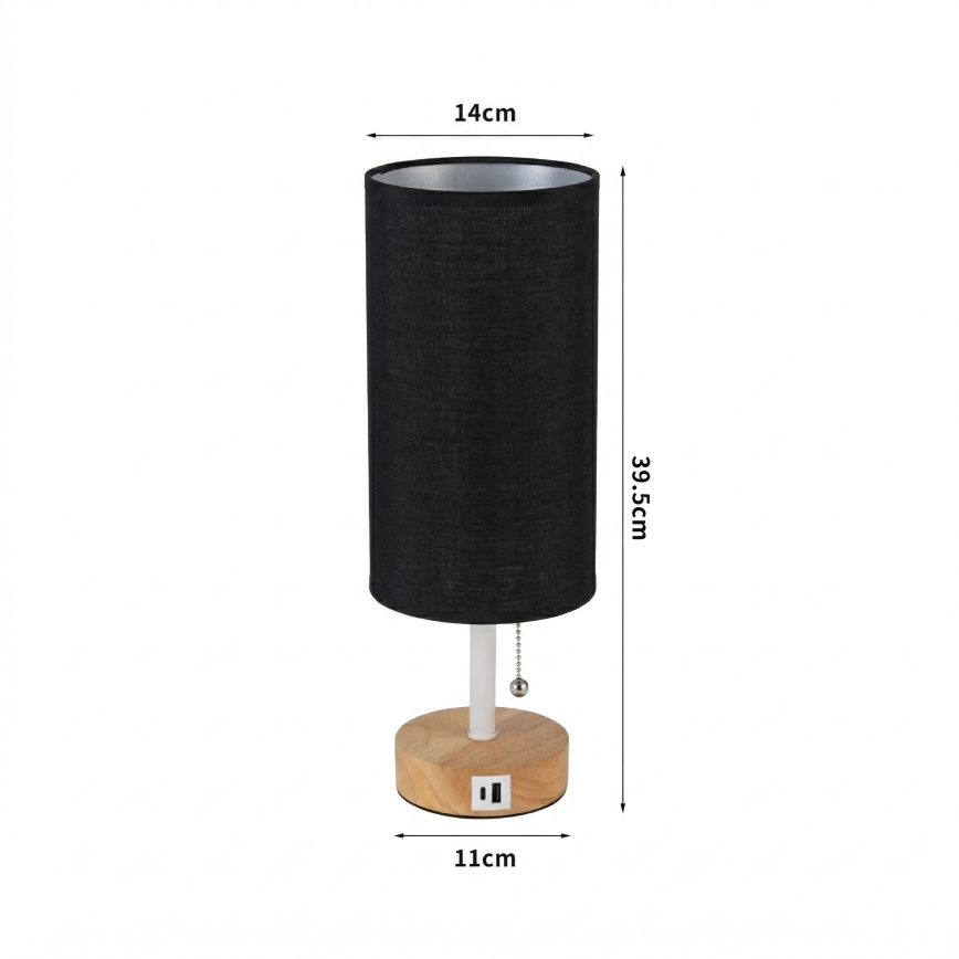 Brilagi - Namizna svetilka z USB-priključkom TABLON 1xE27/25W/230V hrast/bela/črna