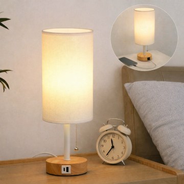 Brilagi - Namizna svetilka z USB priključkom TABLON 1xE27/25W/230V hrast/bela