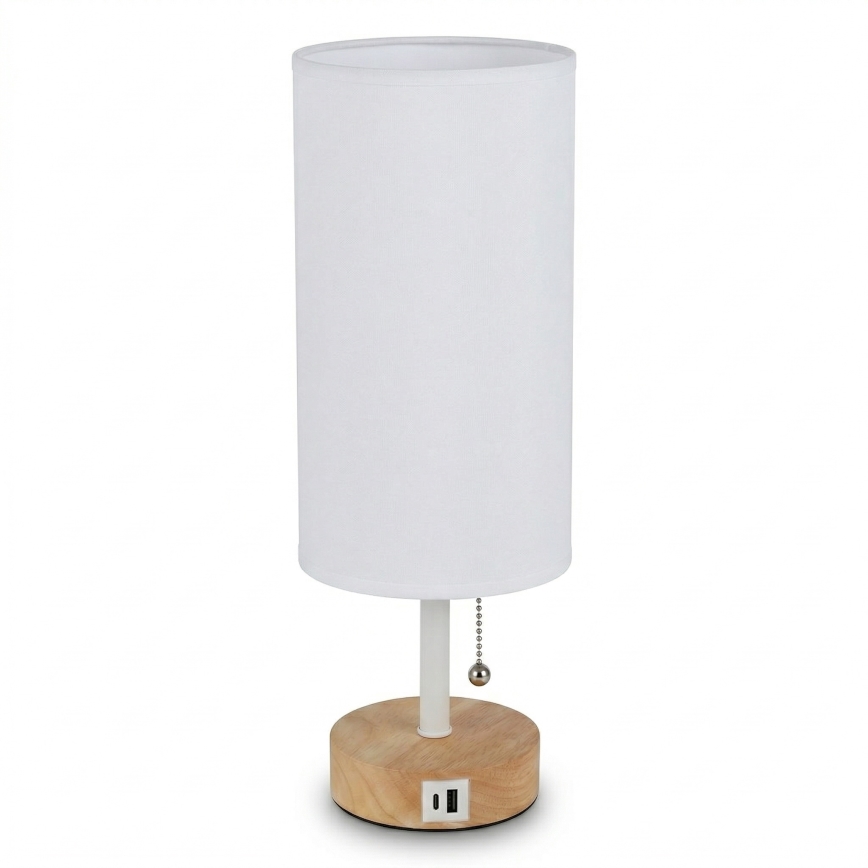 Brilagi - Namizna svetilka z USB priključkom TABLON 1xE27/25W/230V hrast/bela