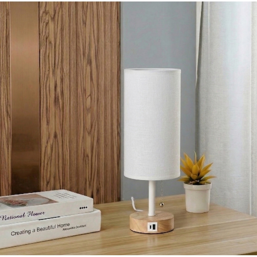 Brilagi - Namizna svetilka z USB priključkom TABLON 1xE27/25W/230V hrast/bela