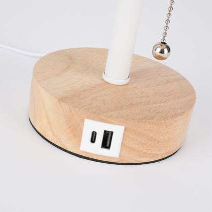 Brilagi - Namizna svetilka z USB priključkom TABLON 1xE27/25W/230V hrast/bela
