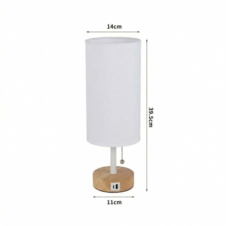 Brilagi - Namizna svetilka z USB priključkom TABLON 1xE27/25W/230V hrast/bela