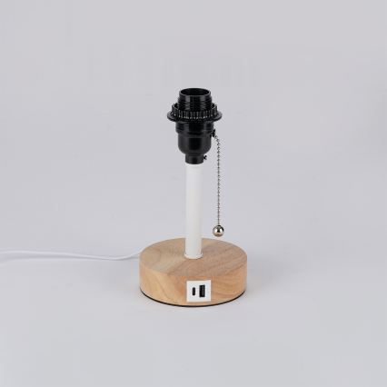 Brilagi - Namizna svetilka z USB-priključkom TABLON 1xE27/25W/230V hrast/bela/kremna