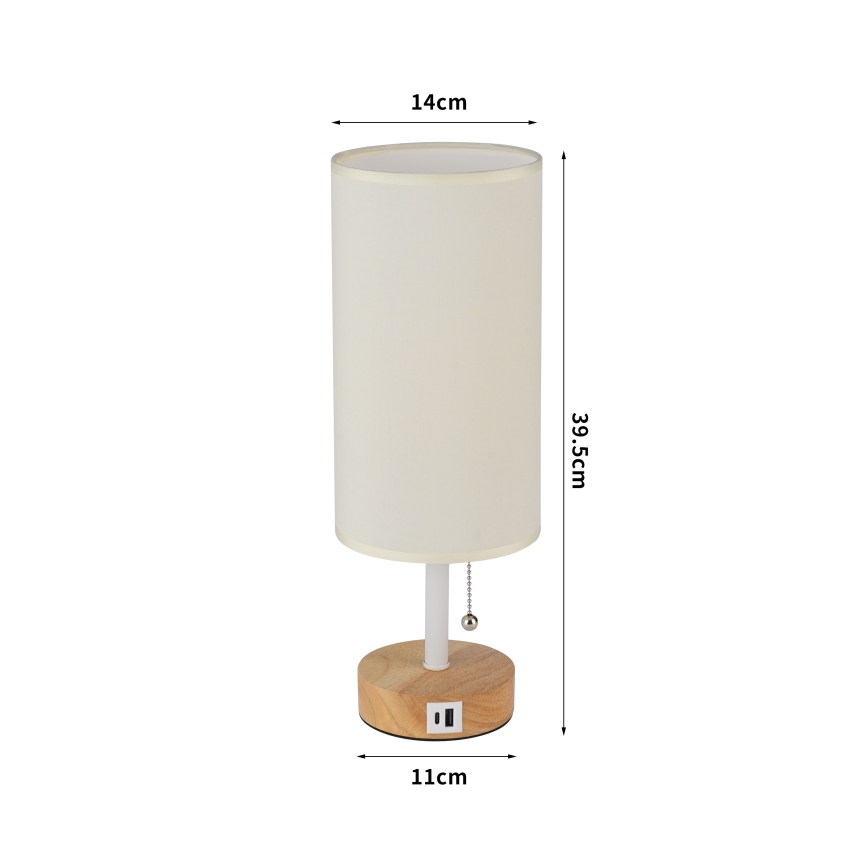 Brilagi - Namizna svetilka z USB-priključkom TABLON 1xE27/25W/230V hrast/bela/kremna