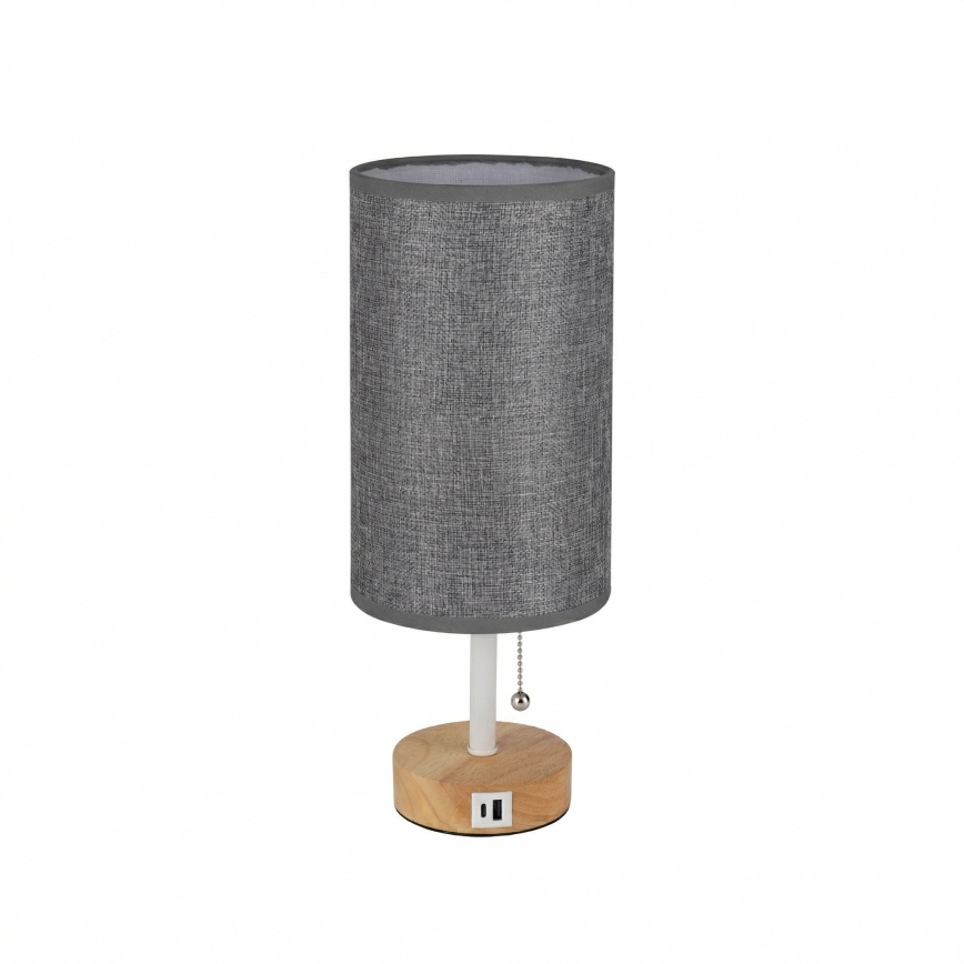 Brilagi - Namizna svetilka z USB-priključkom TABLON 1xE27/25W/230V hrast/bela/siva