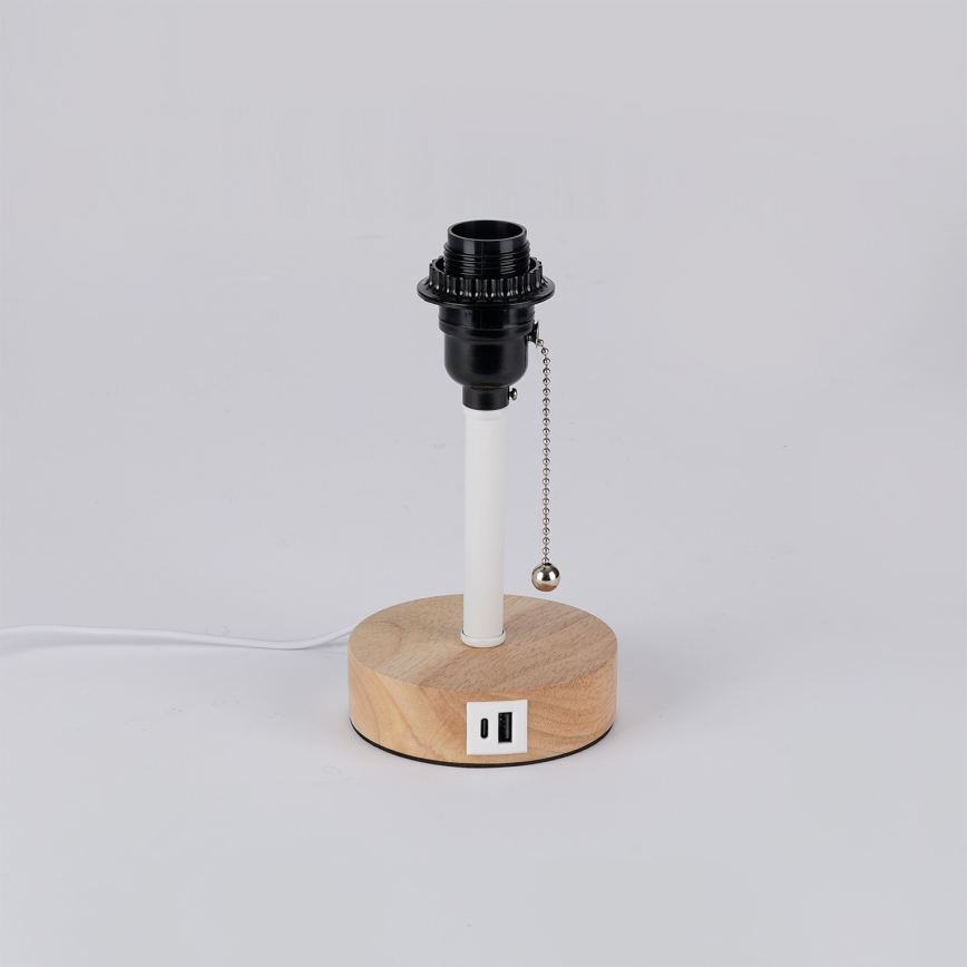 Brilagi - Namizna svetilka z USB-priključkom TABLON 1xE27/25W/230V hrast/bela/siva