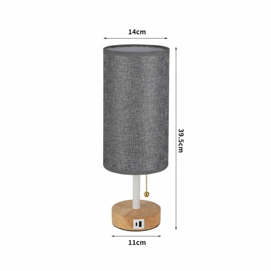 Brilagi - Namizna svetilka z USB-priključkom TABLON 1xE27/25W/230V hrast/bela/siva