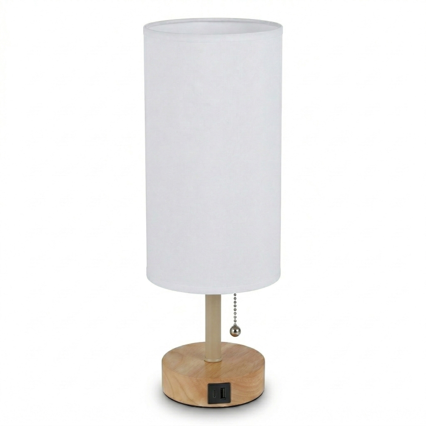 Brilagi - Namizna svetilka z USB-priključkom TABLON 1xE27/25W/230V hrast/bež/bela