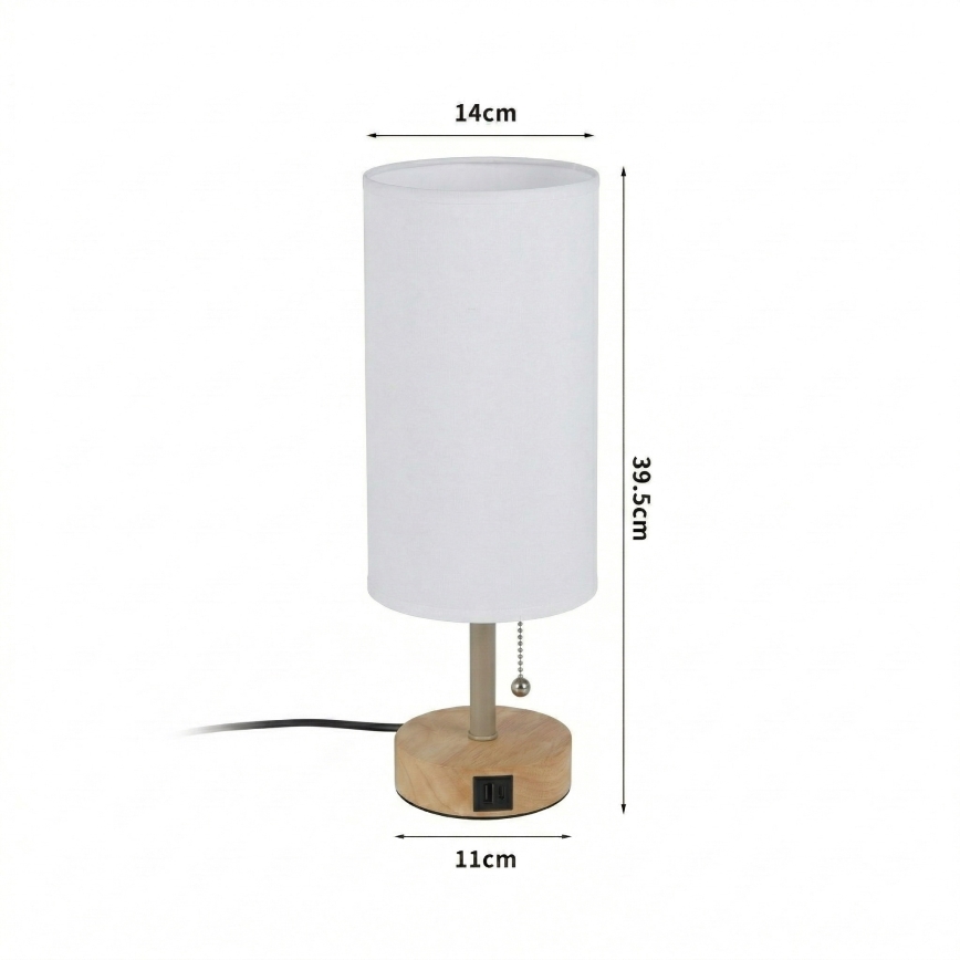 Brilagi - Namizna svetilka z USB-priključkom TABLON 1xE27/25W/230V hrast/bež/bela