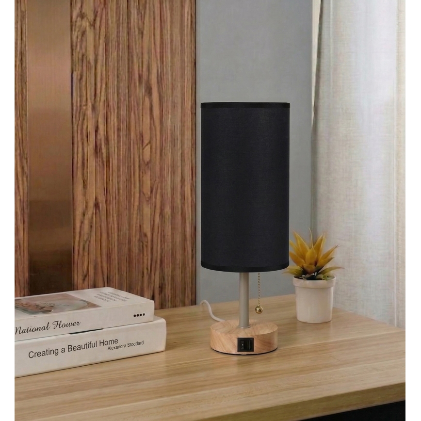 Brilagi - Namizna svetilka z USB-priključkom TABLON 1xE27/25W/230V hrast/bež/črna