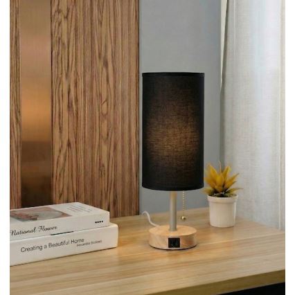 Brilagi - Namizna svetilka z USB-priključkom TABLON 1xE27/25W/230V hrast/bež/črna