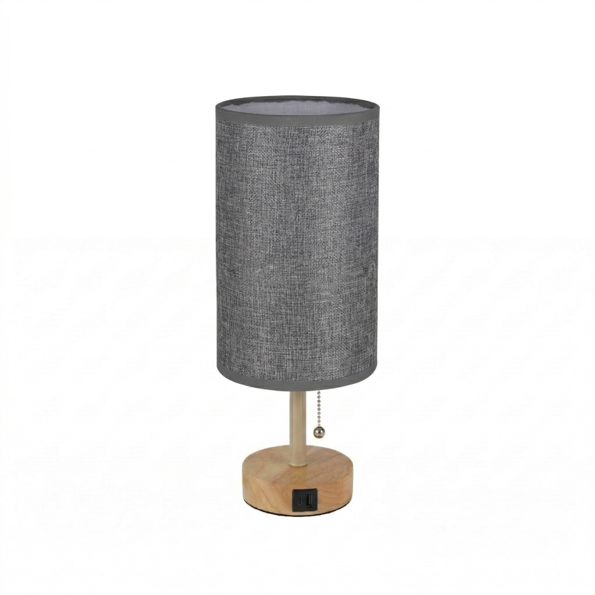 Brilagi - Namizna svetilka z USB priključkom TABLON 1xE27/25W/230V hrast/bež/siva