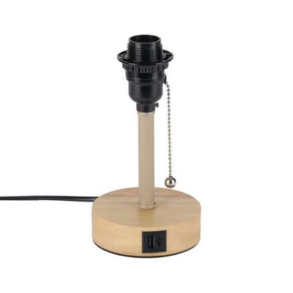 Brilagi - Namizna svetilka z USB priključkom TABLON 1xE27/25W/230V hrast/bež/siva