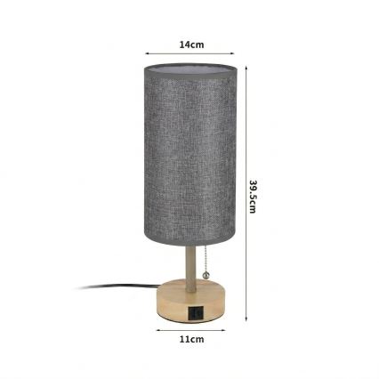 Brilagi - Namizna svetilka z USB priključkom TABLON 1xE27/25W/230V hrast/bež/siva