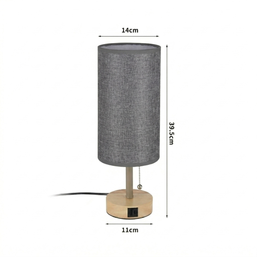 Brilagi - Namizna svetilka z USB priključkom TABLON 1xE27/25W/230V hrast/bež/siva