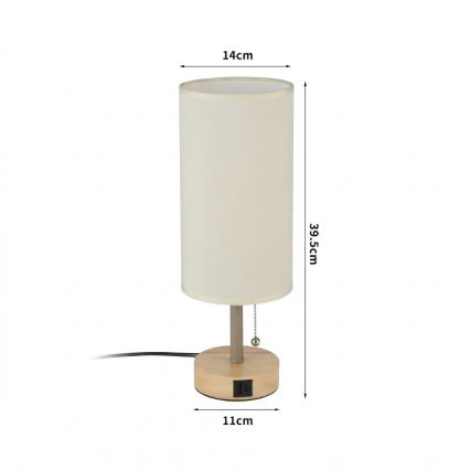 Brilagi - Namizna svetilka z USB-priključkom TABLON 1xE27/25W/230V hrast/bežna/kremna