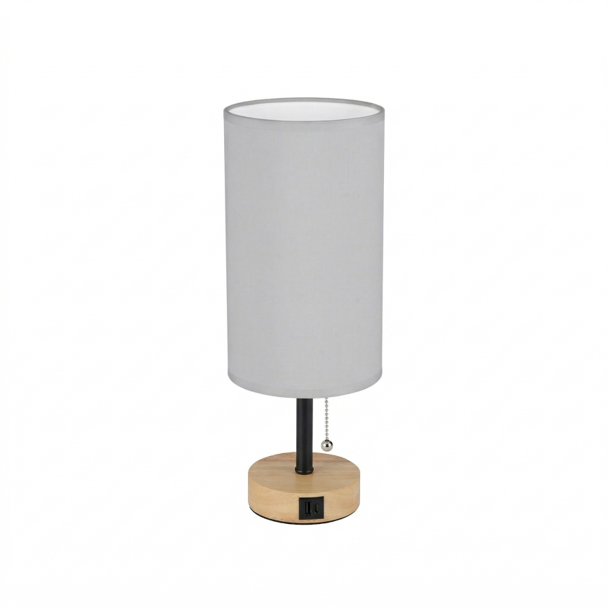 Brilagi - Namizna svetilka z USB-priključkom TABLON 1xE27/25W/230V hrast/črna/bela