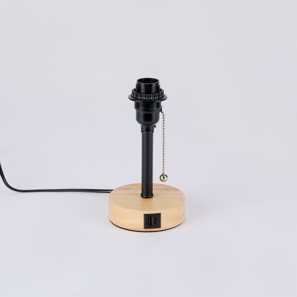 Brilagi - Namizna svetilka z USB-priključkom TABLON 1xE27/25W/230V hrast/črna/bela