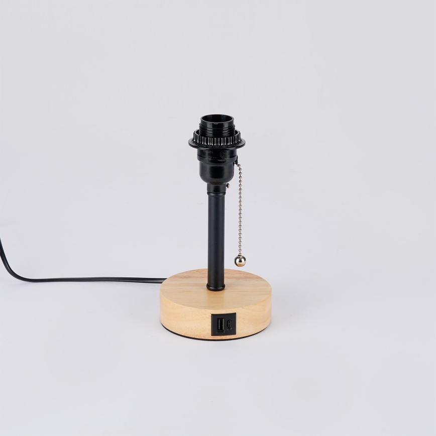 Brilagi - Namizna svetilka z USB-priključkom TABLON 1xE27/25W/230V hrast/črna/bela