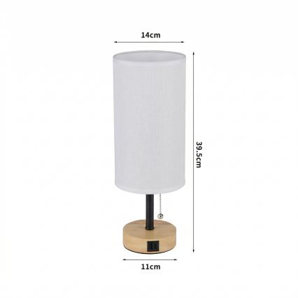 Brilagi - Namizna svetilka z USB-priključkom TABLON 1xE27/25W/230V hrast/črna/bela