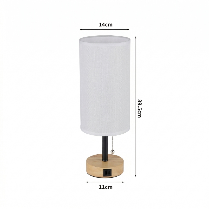 Brilagi - Namizna svetilka z USB-priključkom TABLON 1xE27/25W/230V hrast/črna/bela