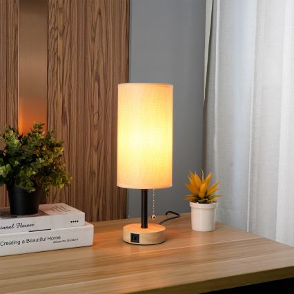 Brilagi - Namizna svetilka z USB priključkom TABLON 1xE27/25W/230V hrast/črna/bež