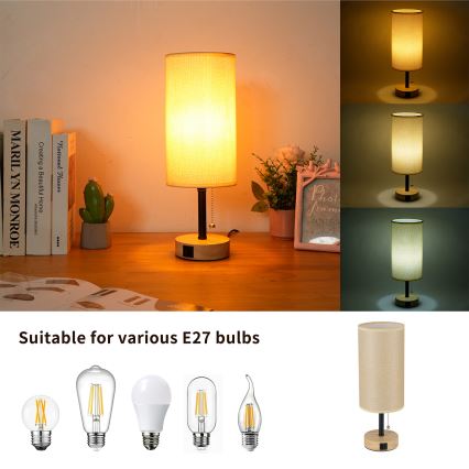 Brilagi - Namizna svetilka z USB priključkom TABLON 1xE27/25W/230V hrast/črna/bež