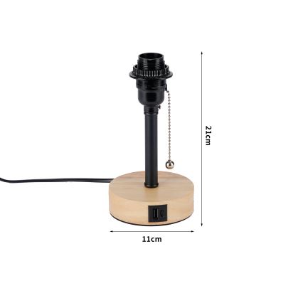 Brilagi - Namizna svetilka z USB-priključkom TABLON 1xE27/25W/230V hrast/črna