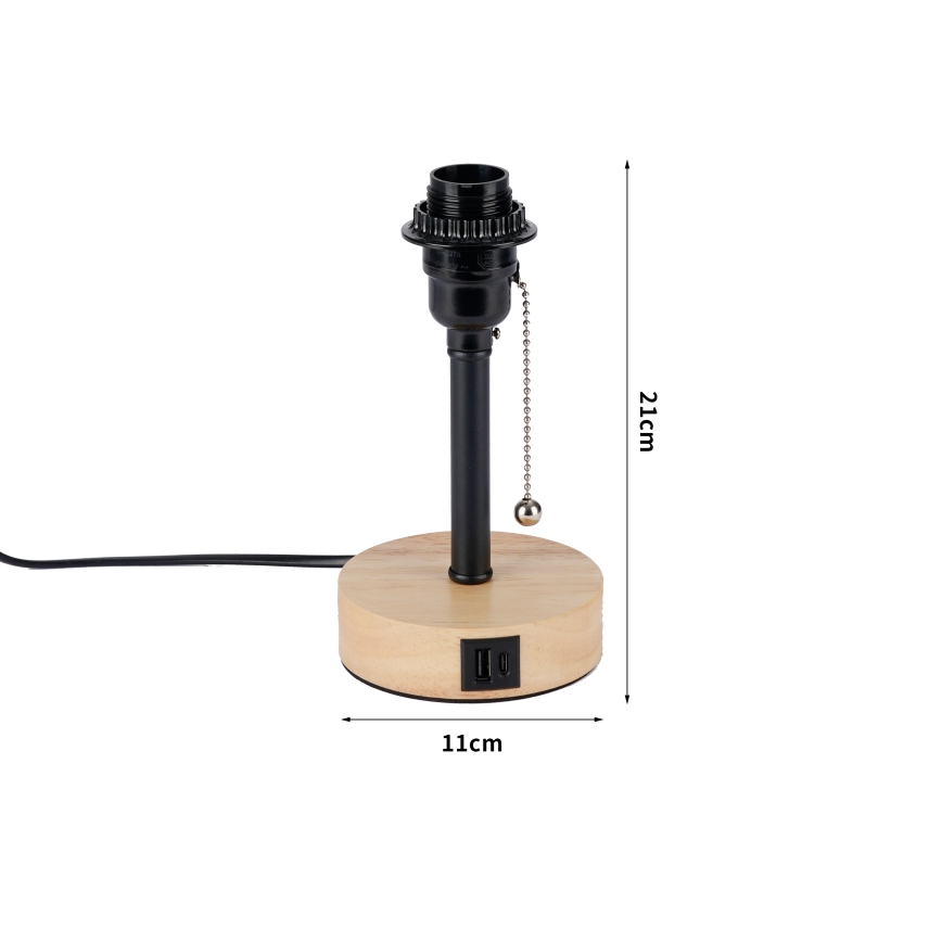 Brilagi - Namizna svetilka z USB-priključkom TABLON 1xE27/25W/230V hrast/črna