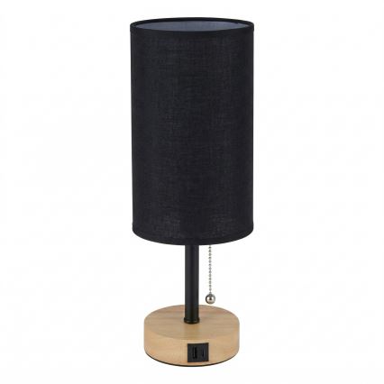 Brilagi - Namizna svetilka z USB priključkom TABLON 1xE27/25W/230V hrast/črna
