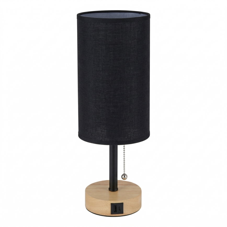 Brilagi - Namizna svetilka z USB priključkom TABLON 1xE27/25W/230V hrast/črna