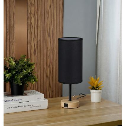 Brilagi - Namizna svetilka z USB priključkom TABLON 1xE27/25W/230V hrast/črna