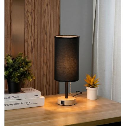 Brilagi - Namizna svetilka z USB priključkom TABLON 1xE27/25W/230V hrast/črna