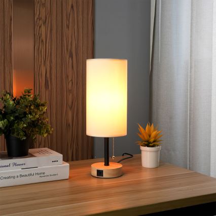 Brilagi - Namizna svetilka z USB-priključkom TABLON 1xE27/25W/230V hrast/črna/krem