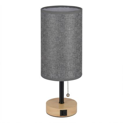 Brilagi - Namizna svetilka z USB-priključkom TABLON 1xE27/25W/230V hrast/črna/siva