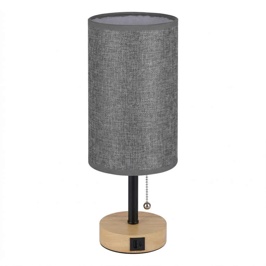 Brilagi - Namizna svetilka z USB-priključkom TABLON 1xE27/25W/230V hrast/črna/siva