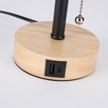 Brilagi - Namizna svetilka z USB-priključkom TABLON 1xE27/25W/230V hrast/črna/siva