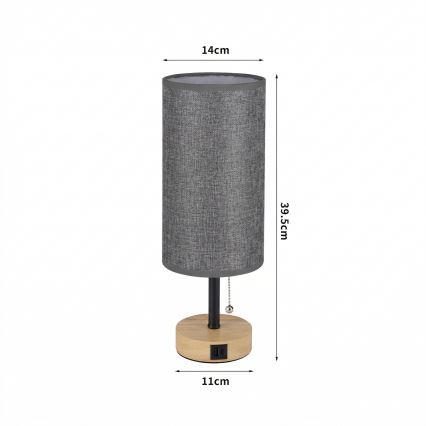 Brilagi - Namizna svetilka z USB-priključkom TABLON 1xE27/25W/230V hrast/črna/siva