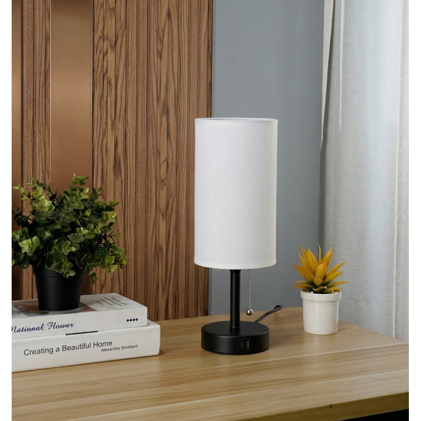Brilagi - Namizna svetilka z USB-vhodom TABLON 1xE27/25W/230V črna/bela