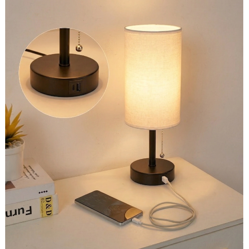 Brilagi - Namizna svetilka z USB-vhodom TABLON 1xE27/25W/230V črna/bela