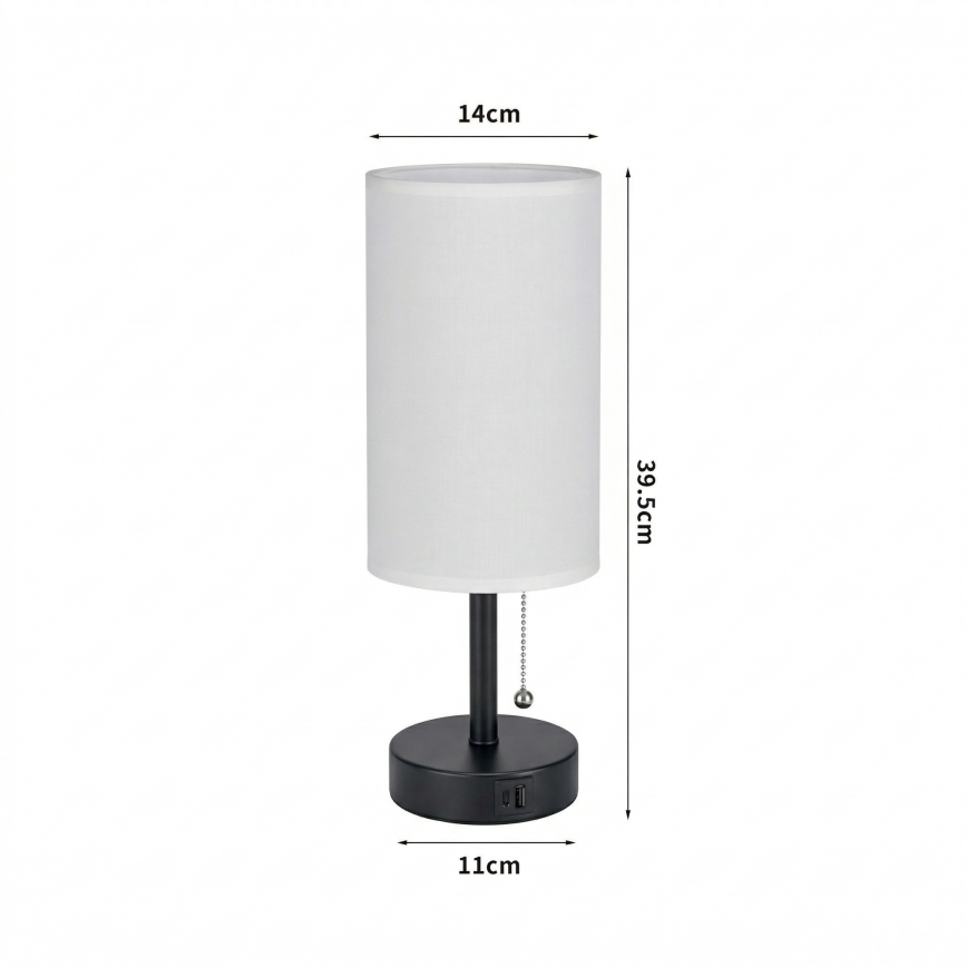 Brilagi - Namizna svetilka z USB-vhodom TABLON 1xE27/25W/230V črna/bela