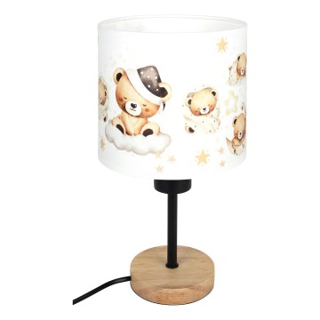 Brilagi - Otroška namizna svetilka BOBO WOOD 1xE27/25W/230V hrast/črna/bela/medvedki
