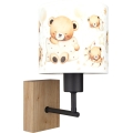Brilagi - Otroška stenska svetilka BOBO WOOD 1xE27/25W/230V hrast/črna/bela/medvedki