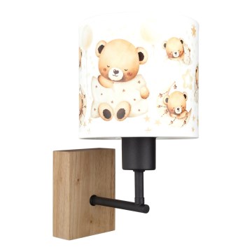 Brilagi - Otroška stenska svetilka BOBO WOOD 1xE27/25W/230V hrast/črna/bela/medvedki